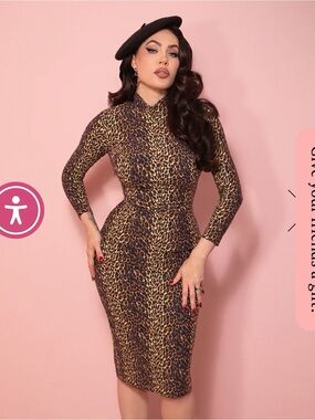 Vixen by Micheline Pitt Leopard Print Midi Dress in Brown and Black